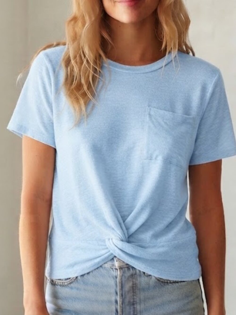 Wilfred Free - Subah Knot Front Tee 63226 | Medium | Light Baby Blue Wedgewood